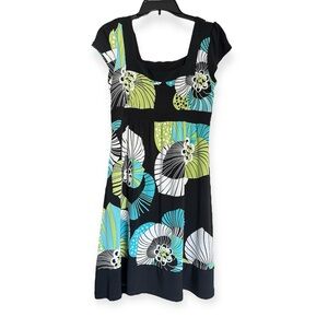 Wrapper Floral Green Blue White Black Dress Square Neckline Y2K Women’s Large